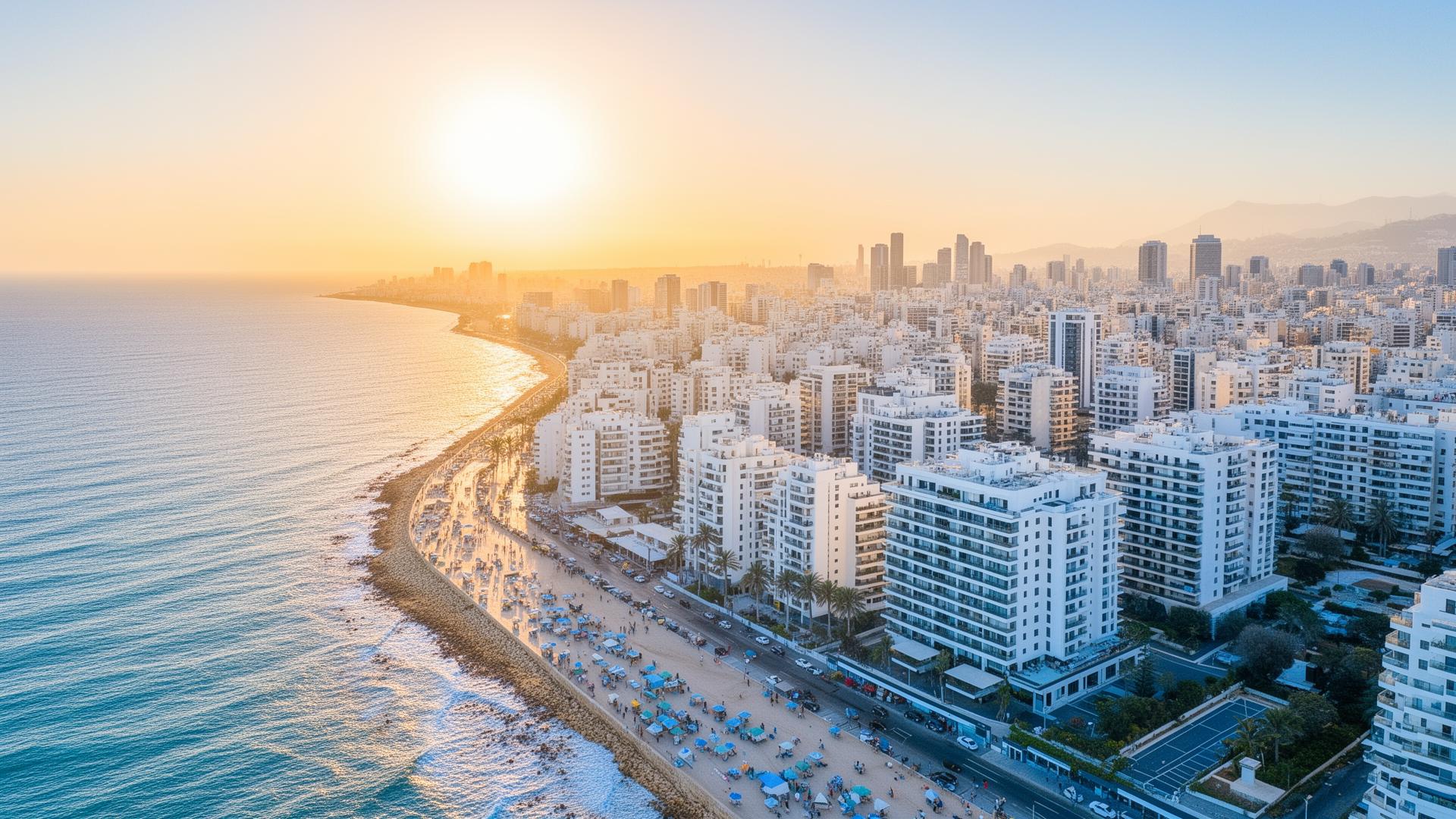 מבט אווירי על קו החוף של תל אביב